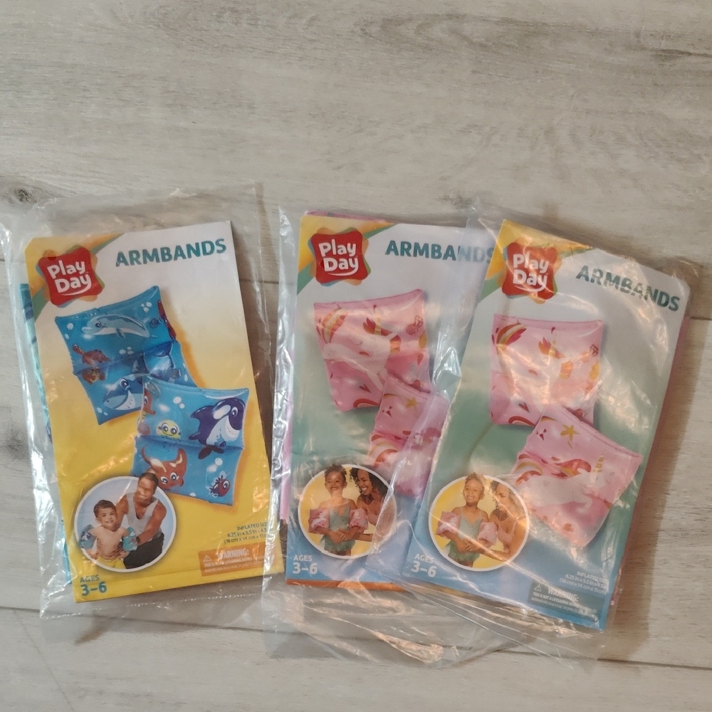 🎉NIP Play Day Pink Unicorn(X2) and Under The Sea(X1) Armbands Set Ages 3-6
